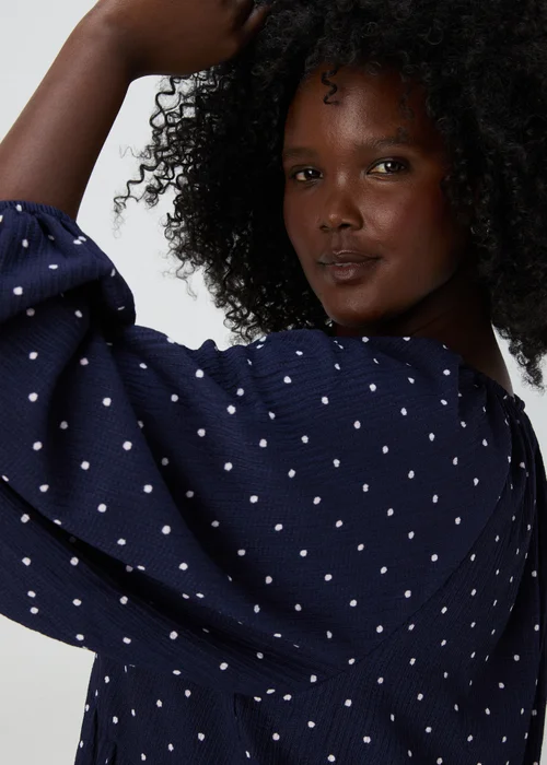 Navy Spotted Crinkle Boho Mini Dress - 8 Image 3
