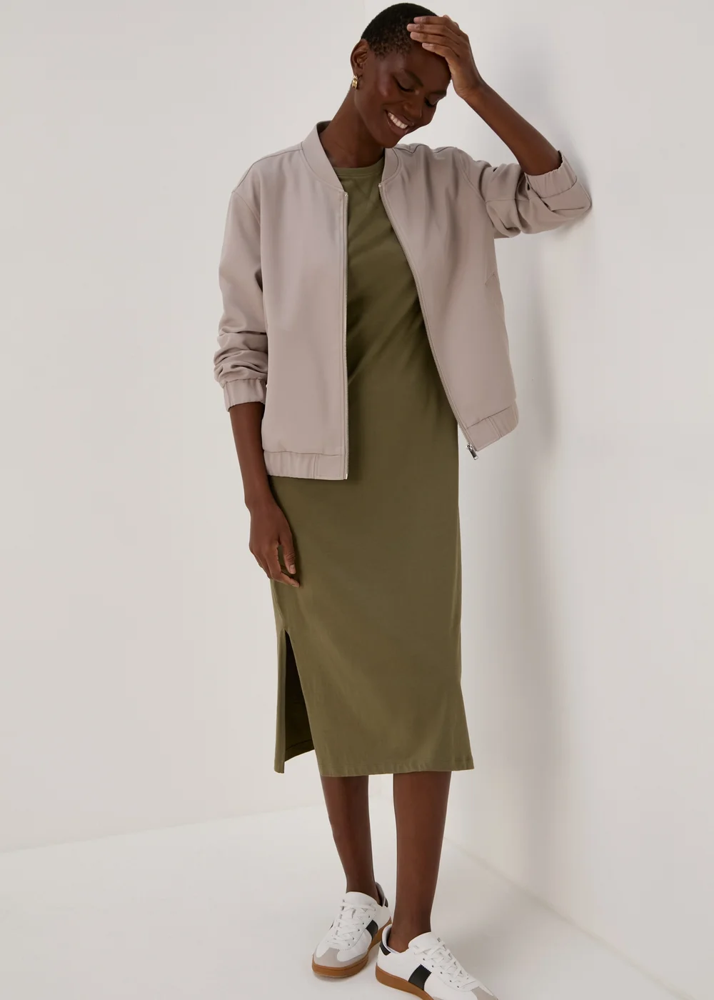 Khaki Jersey T-Shirt Midi Dress - 8 Image 7
