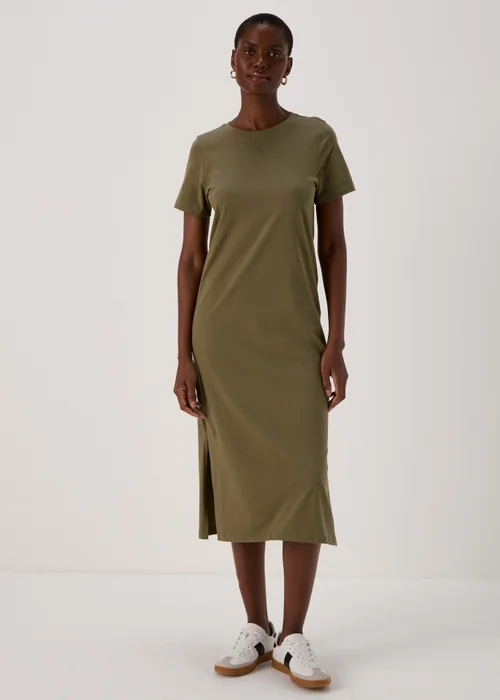 Khaki Jersey T-Shirt Midi Dress - 8 Image 1