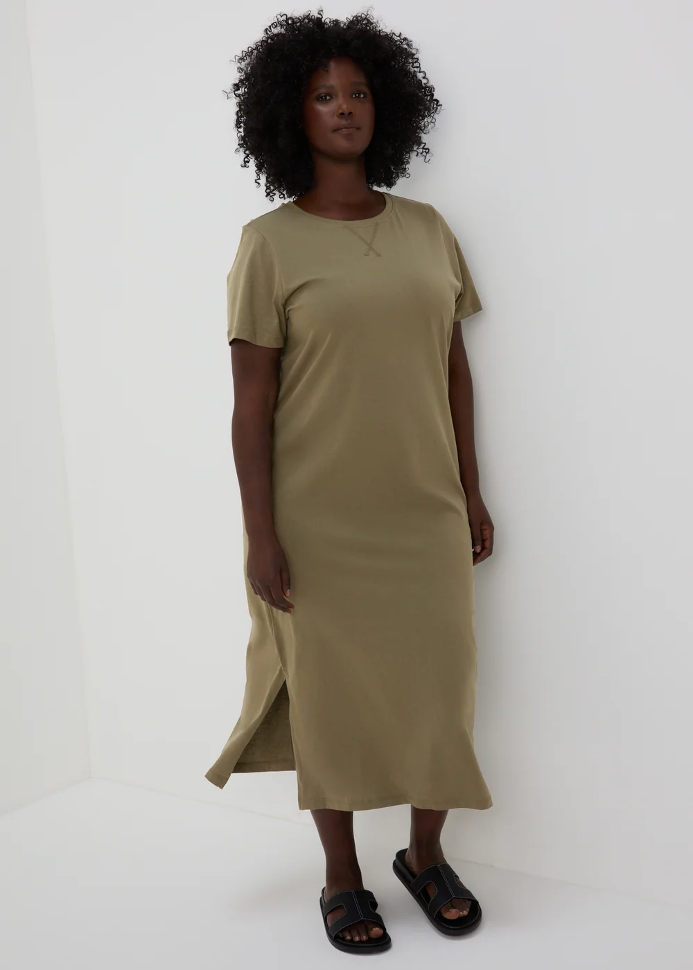 Khaki Jersey T-Shirt Midi Dress - 8 Image 2
