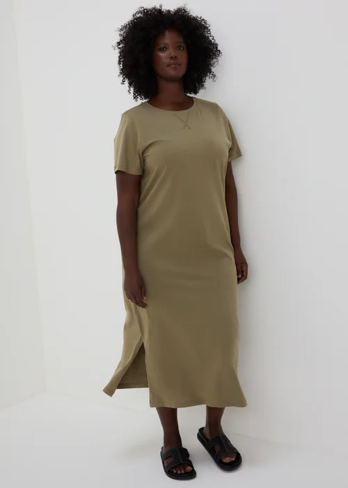 Khaki Jersey T-Shirt Midi Dress - 8 Image 2