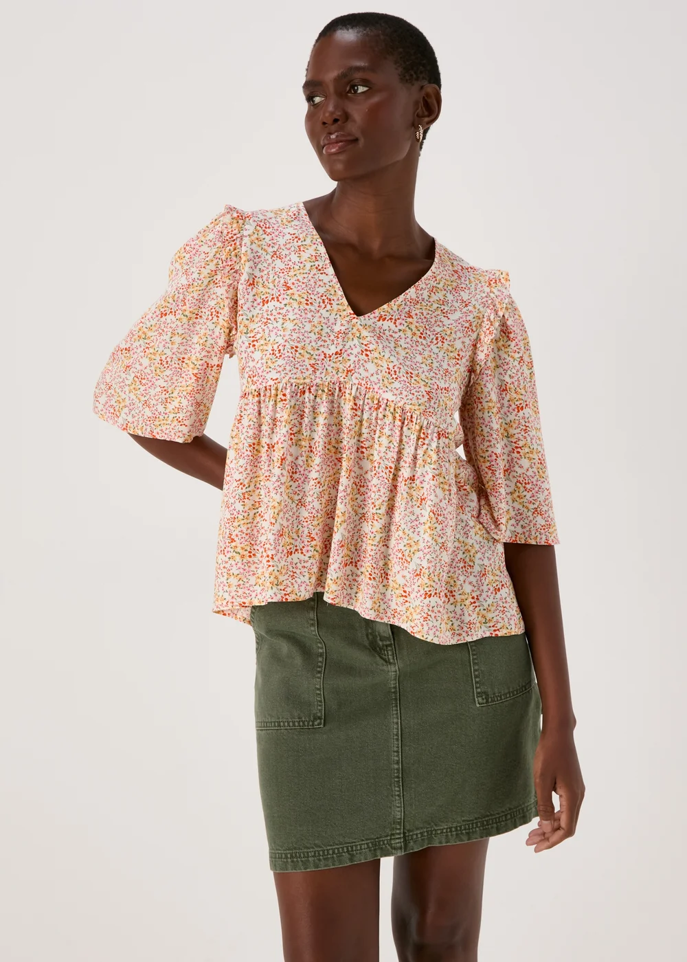 Multicolour Floral Viscose Dobby Frill Blouse Top - 8 Image 1