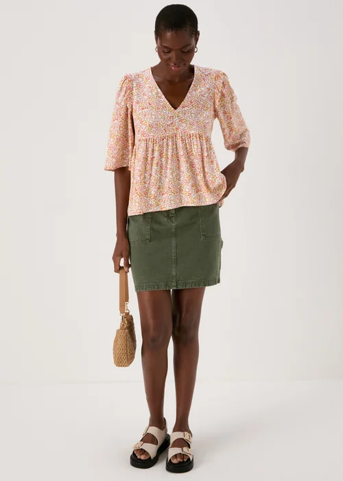 Multicolour Floral Viscose Dobby Frill Blouse Top - 8 Image 4