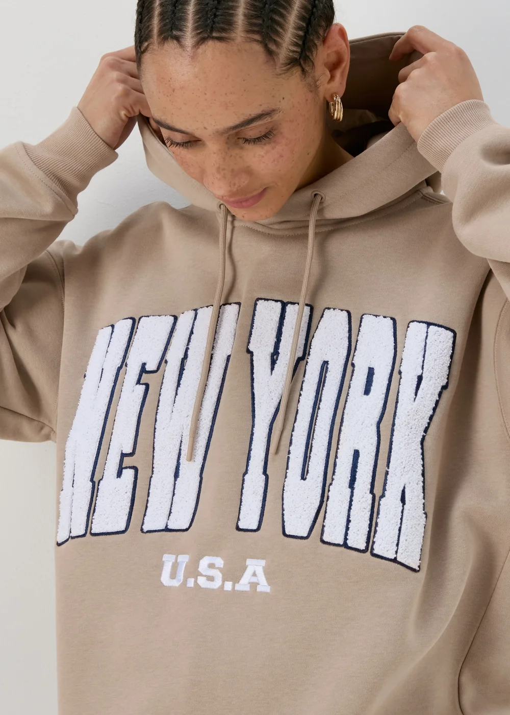 Beige New York Print Co Ord Hoodie - Small Image 3