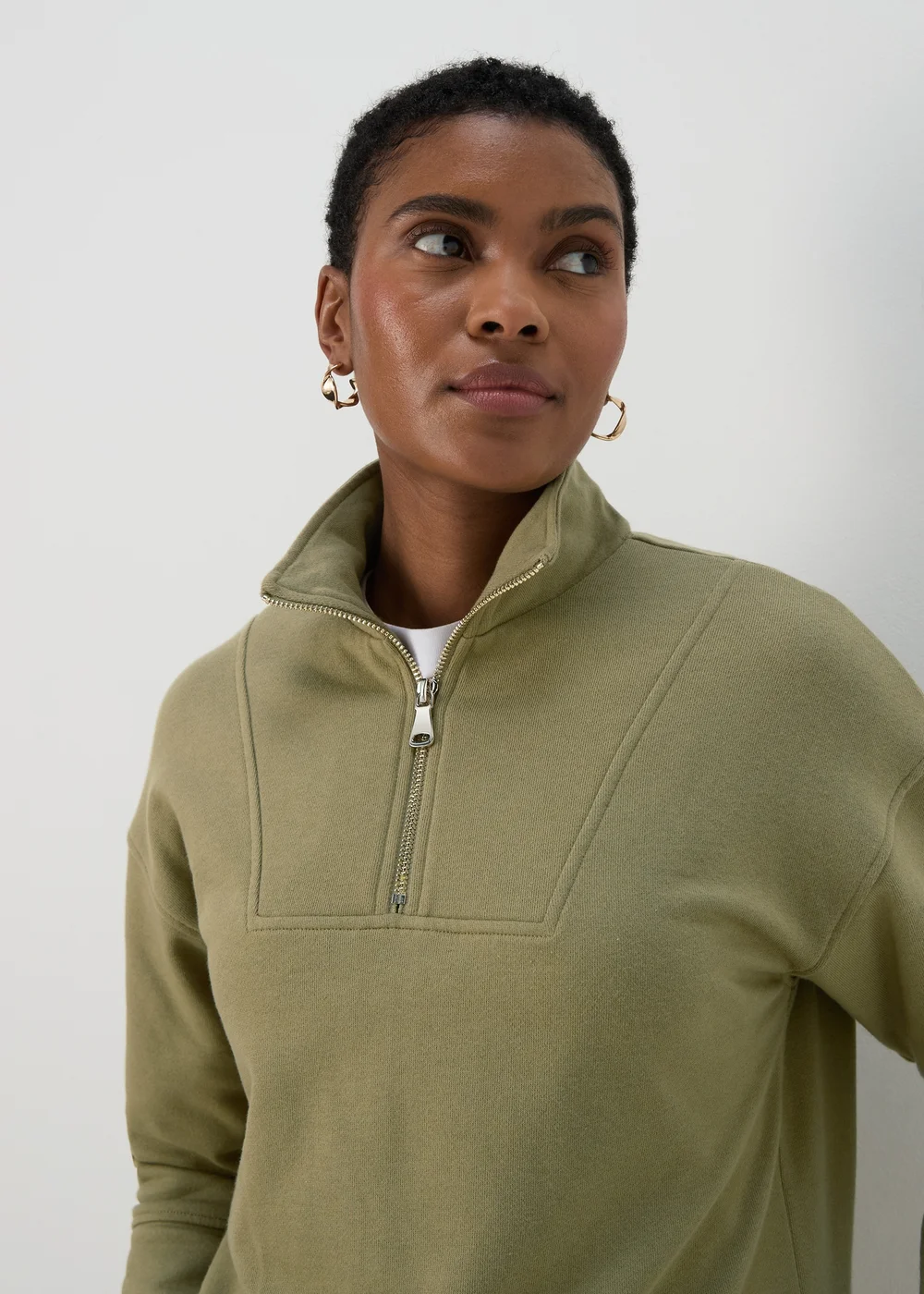 Khaki Half Zip Top - S Image 1
