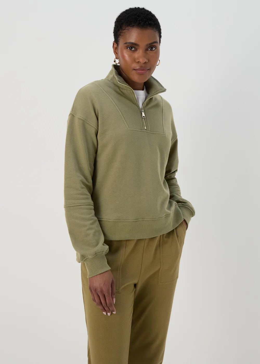 Khaki Half Zip Top - S Image 3