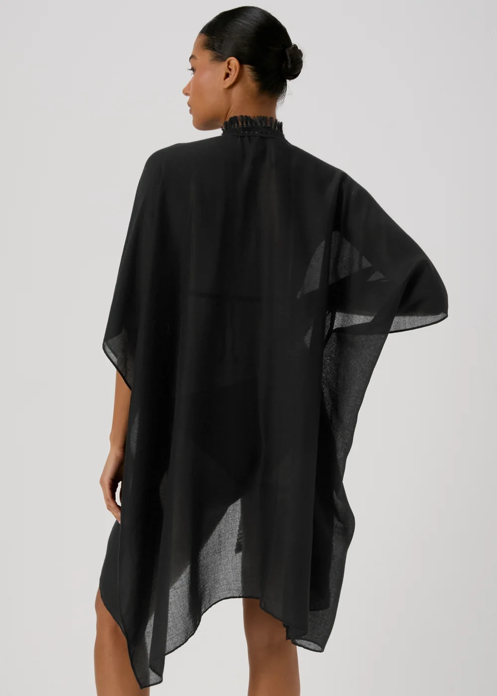 Black Solid Kimono - One Size Image 2