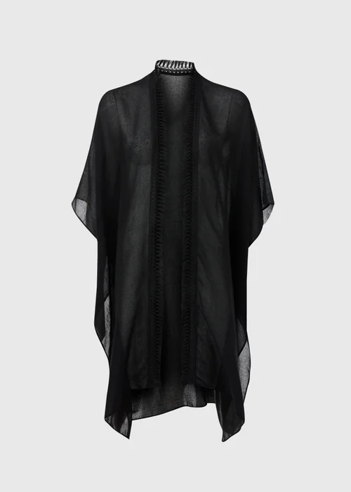 Black Solid Kimono - One Size Image 4
