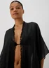 Black Solid Kimono - One Size Image 3