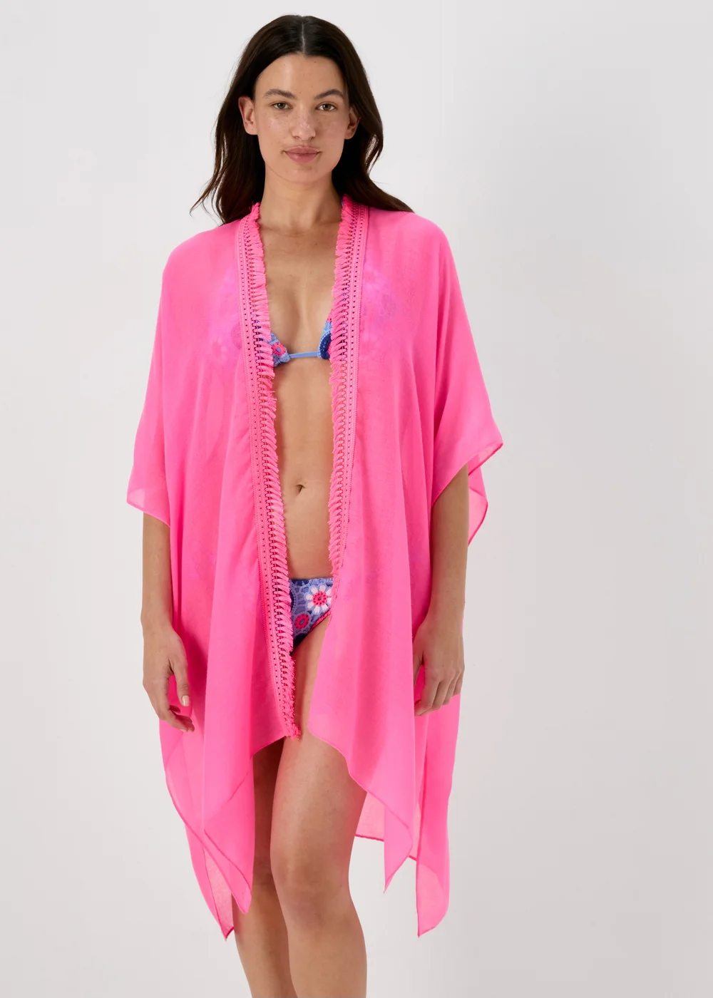 Pink Solid Kimono - One Size Image 1