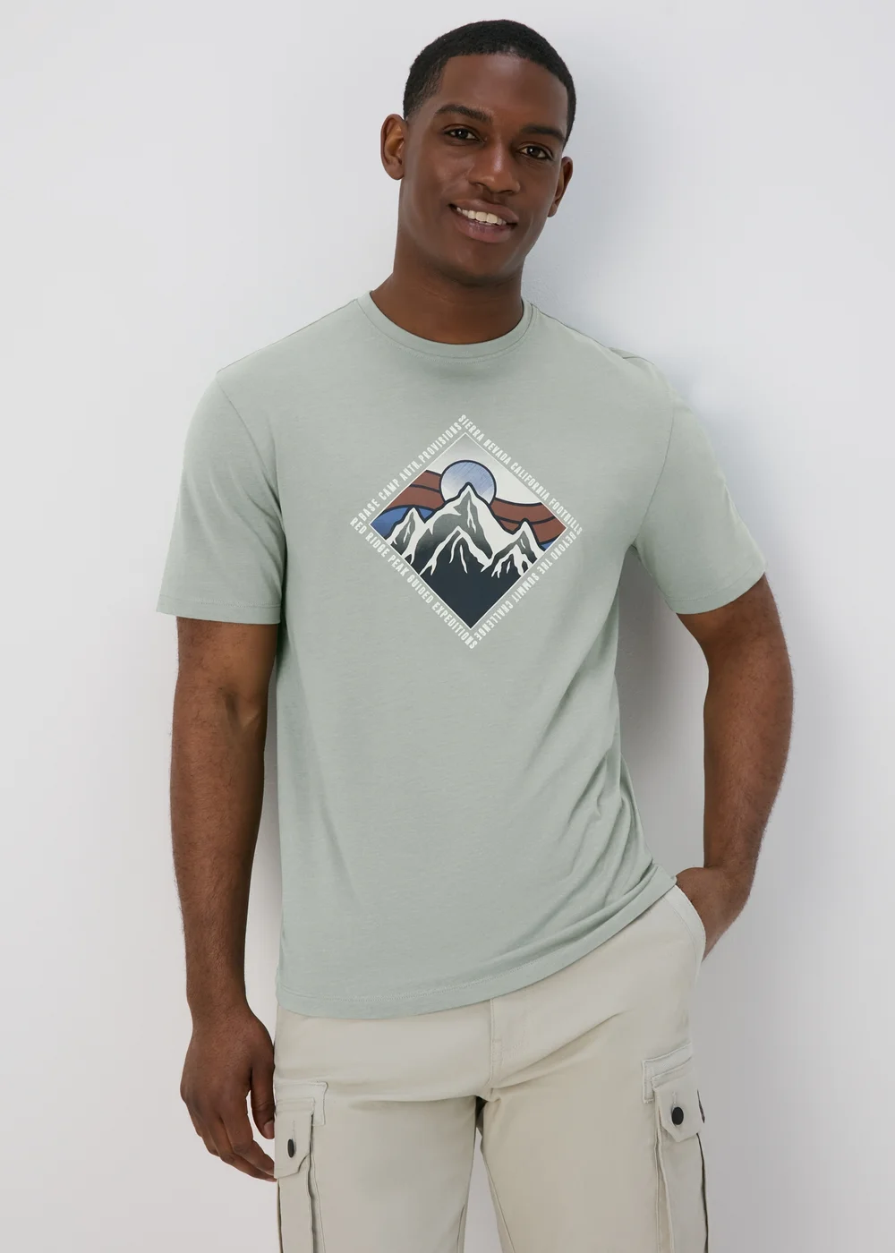 Dark Sage Mountain Print T-Shirt - S Image 1