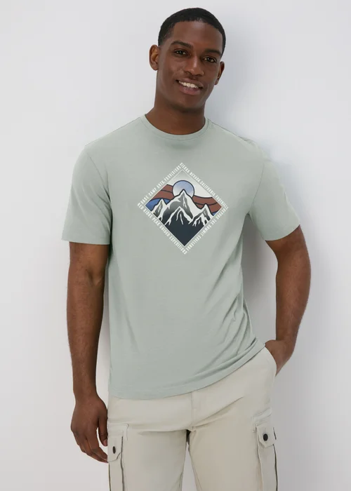 Dark Sage Mountain Print T-Shirt - S Image 1