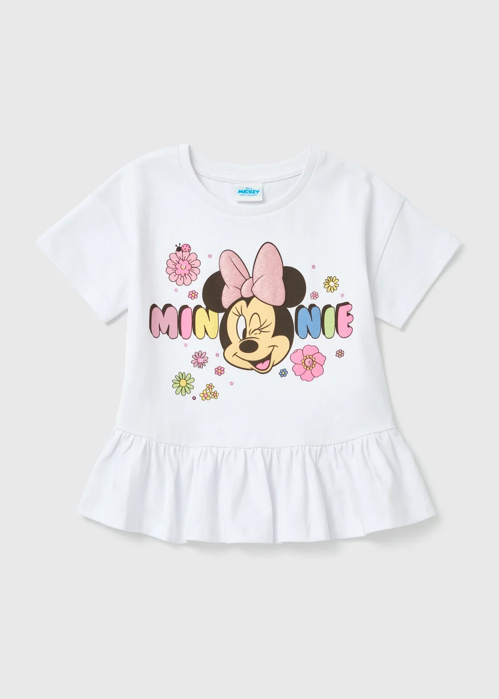Disney Girls White Minnie Floral Peplum T-Shirt (9mths-7yrs) - 2-3 Yrs Image 1