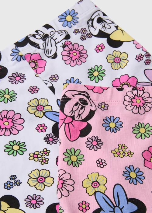 Minnie Mouse Girls 2 Pack Floral Pink & White Shorts (9mths-7yrs) - Age 9 - 12 Months Image 2