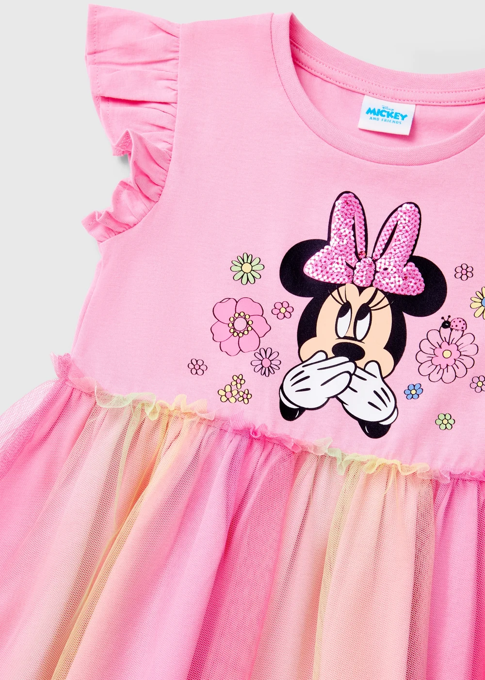 Disney Girls Pink Minnie Mouse Rainbow Mesh Dress (9mths-7yrs) - 1-1.5 Yrs Image 2