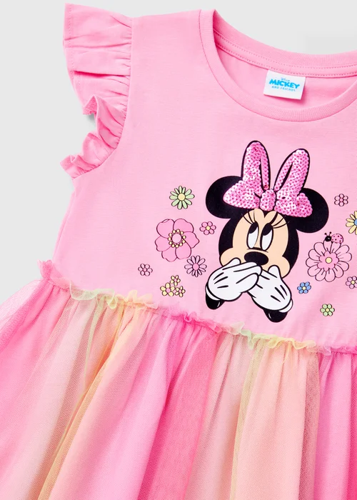 Disney Girls Pink Minnie Mouse Rainbow Mesh Dress (9mths-7yrs) - 1-1.5 Yrs Image 2