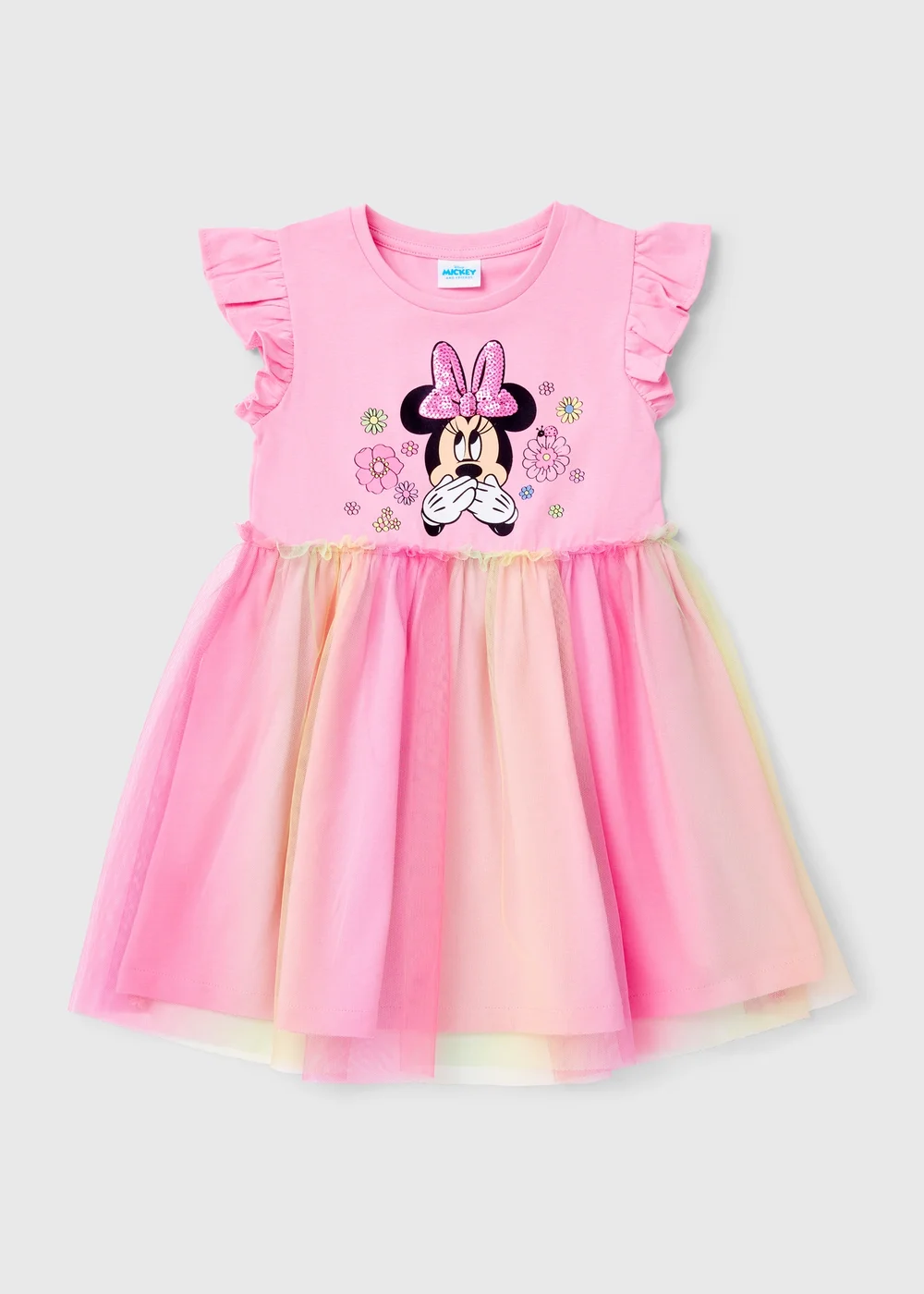 Disney Girls Pink Minnie Mouse Rainbow Mesh Dress (9mths-7yrs) - 1-1.5 Yrs Image 1