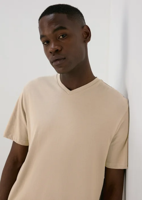 Teak Weathered Essential V Neck T-Shirt - Small Image 1