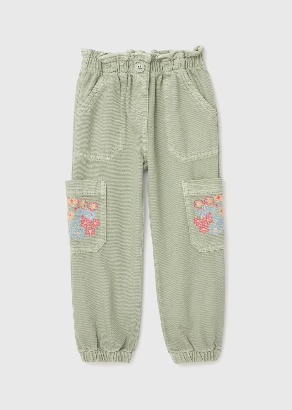Girl Khaki Embroidered Cargo Trousers (1-7yrs) - Age 2 - 3 Years Image 1