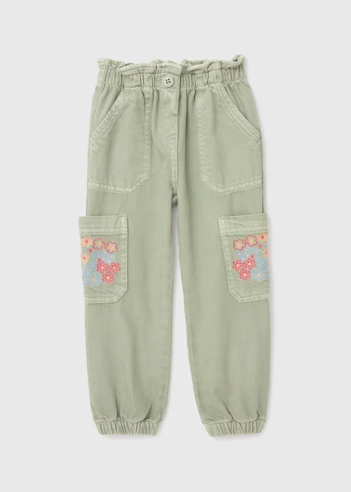 Girl Khaki Embroidered Cargo Trousers (1-7yrs) - Age 2 - 3 Years Image 1