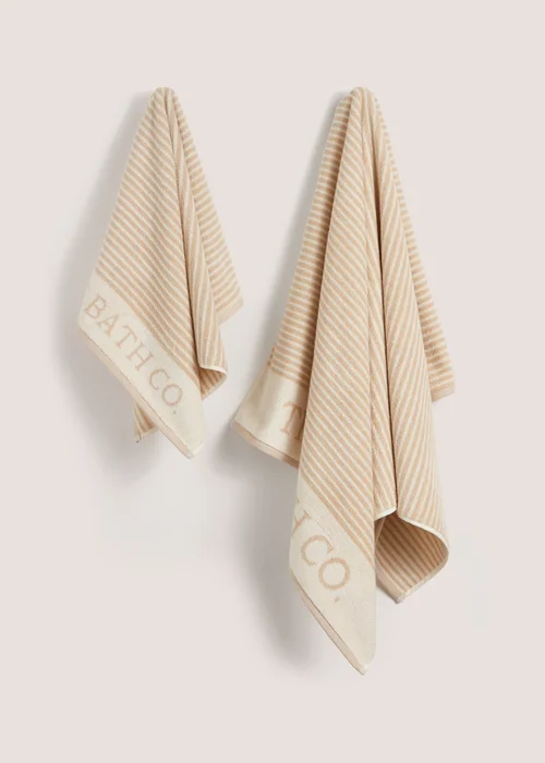 Neutral Beige 100% Cotton The Laundry Co Border Stripe Towel - Hand Towel Image 1