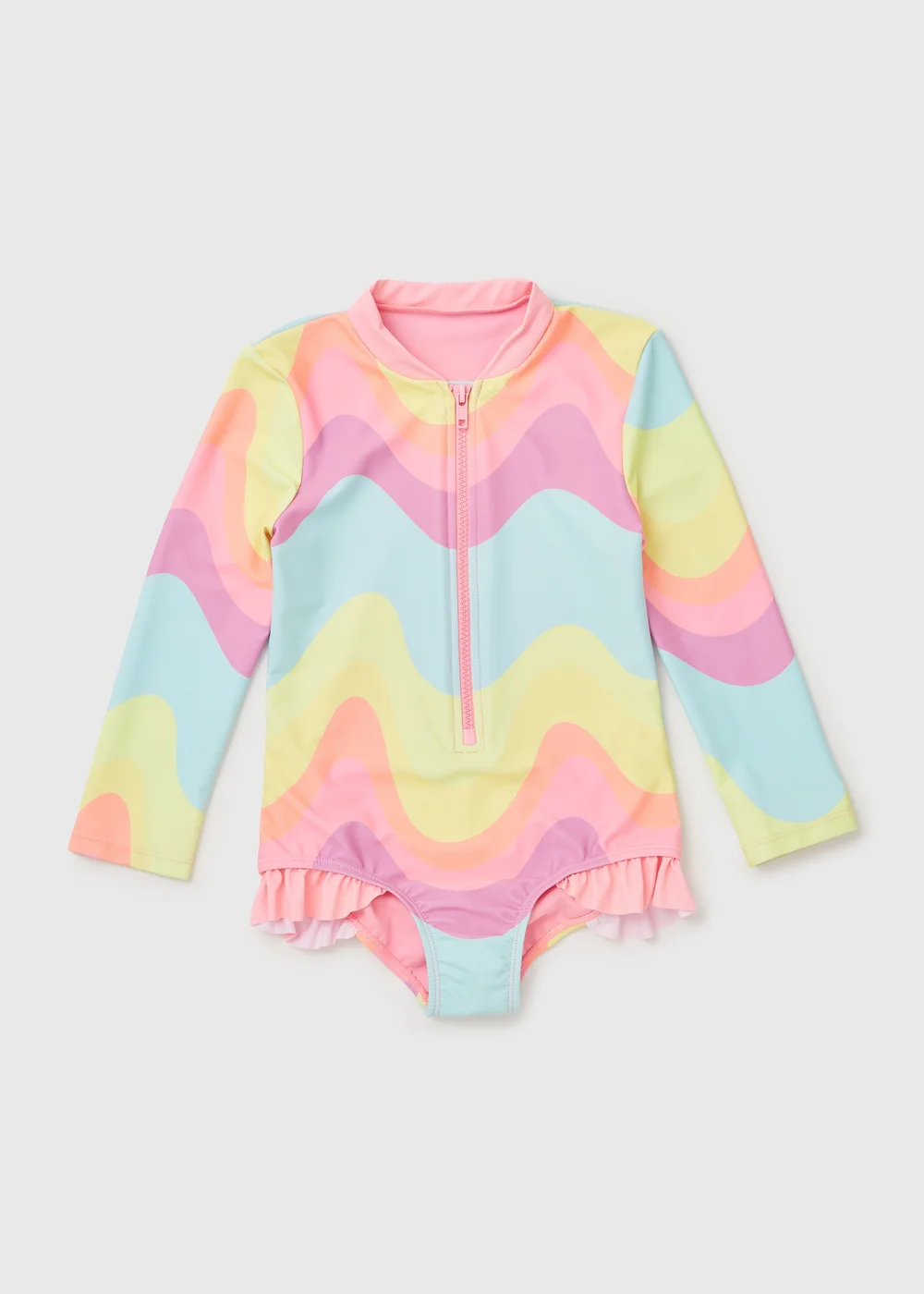 Girls Multicoloured Wave Long Sleeve Swimsuit (1-7yrs) - 1-1.5 Yrs Image 1