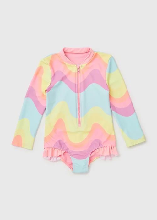Girls Multicoloured Wave Long Sleeve Swimsuit (1-7yrs) - 1-1.5 Yrs Image 1