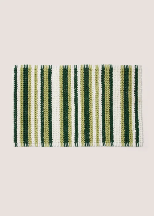 Green Chenille Stripe Bath Mat Image 1