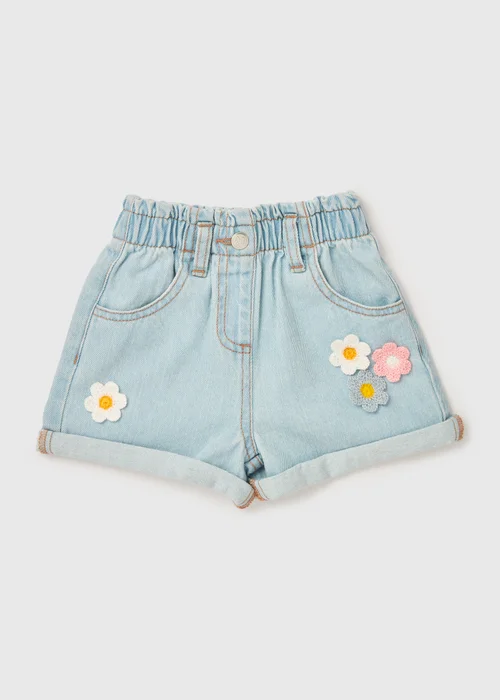 Girls Blue Denim Floral Shorts (1-7yrs) - Age 2 - 3 Years Image 1