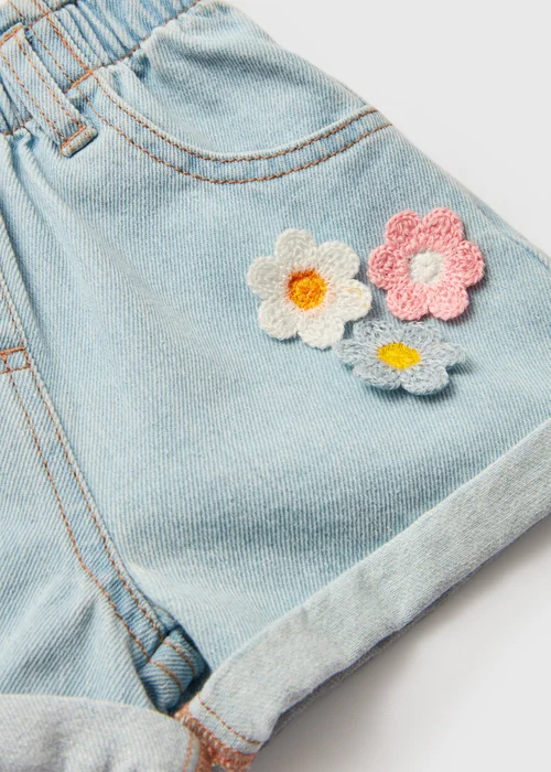 Girls Blue Denim Floral Shorts (1-7yrs) - Age 2 - 3 Years Image 2