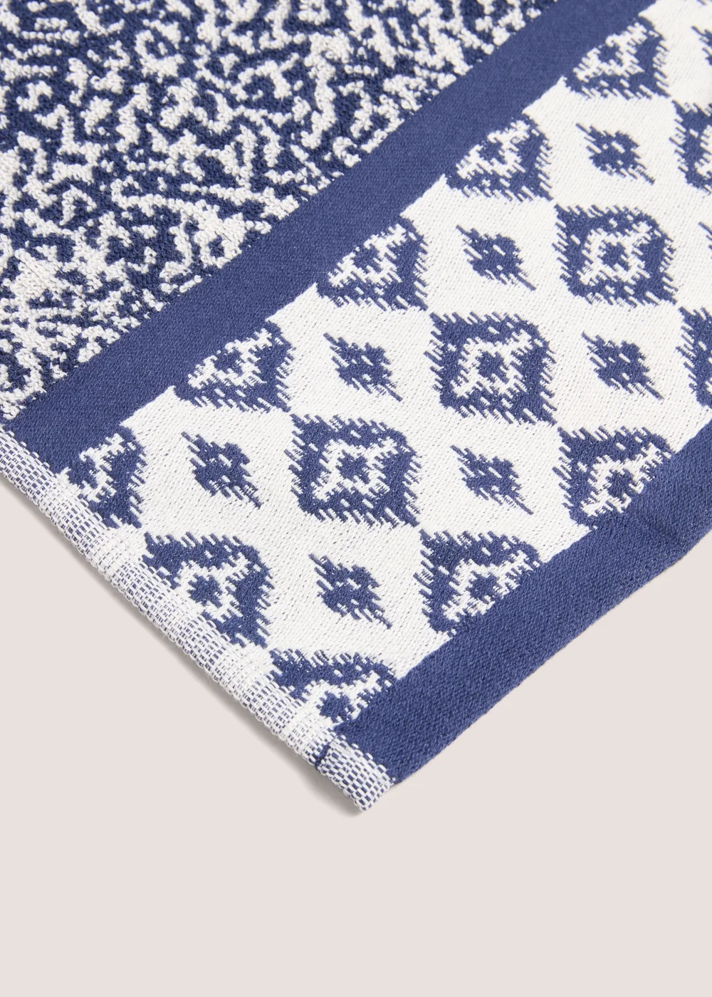 100% Cotton Blue Indigo Kilim Border Towel - Hand Towel Image 2