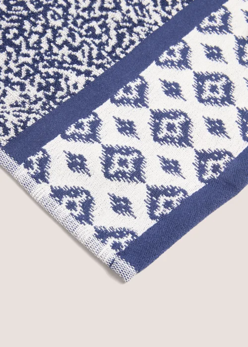 100% Cotton Blue Indigo Kilim Border Towel - Hand Towel Image 2