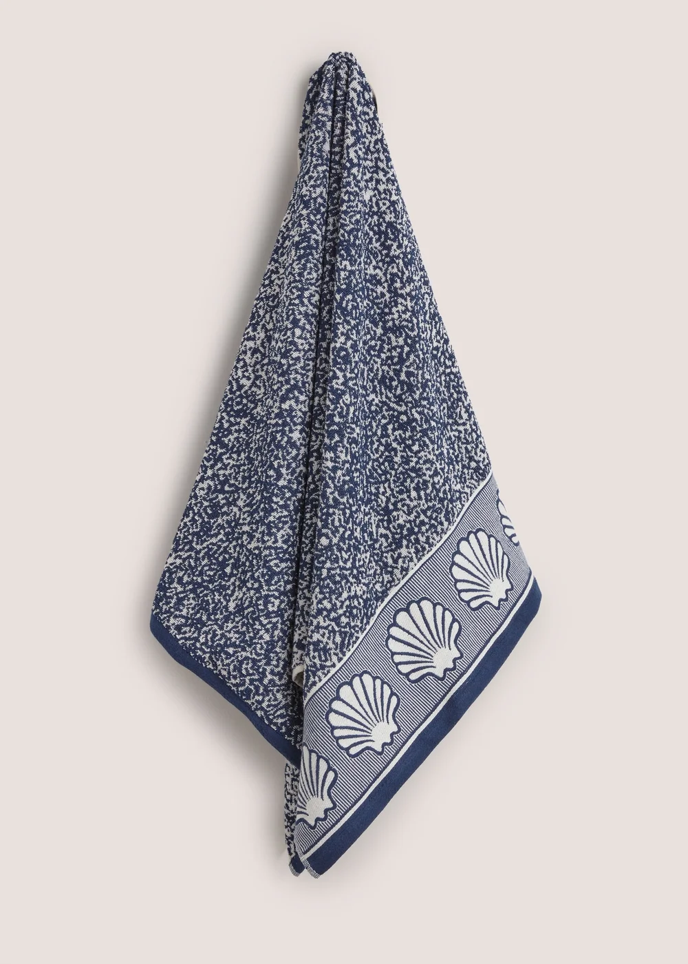 100% Cotton Blue Indigo Shell Border Towel - Hand Towel Image 1