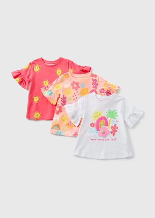 Girls 3 Pack Pink Summer Print T-Shirts (1-7yrs) - 2-3 Yrs Image 1