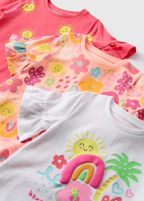 Girls 3 Pack Pink Summer Print T-Shirts (1-7yrs) - 2-3 Yrs Image 2