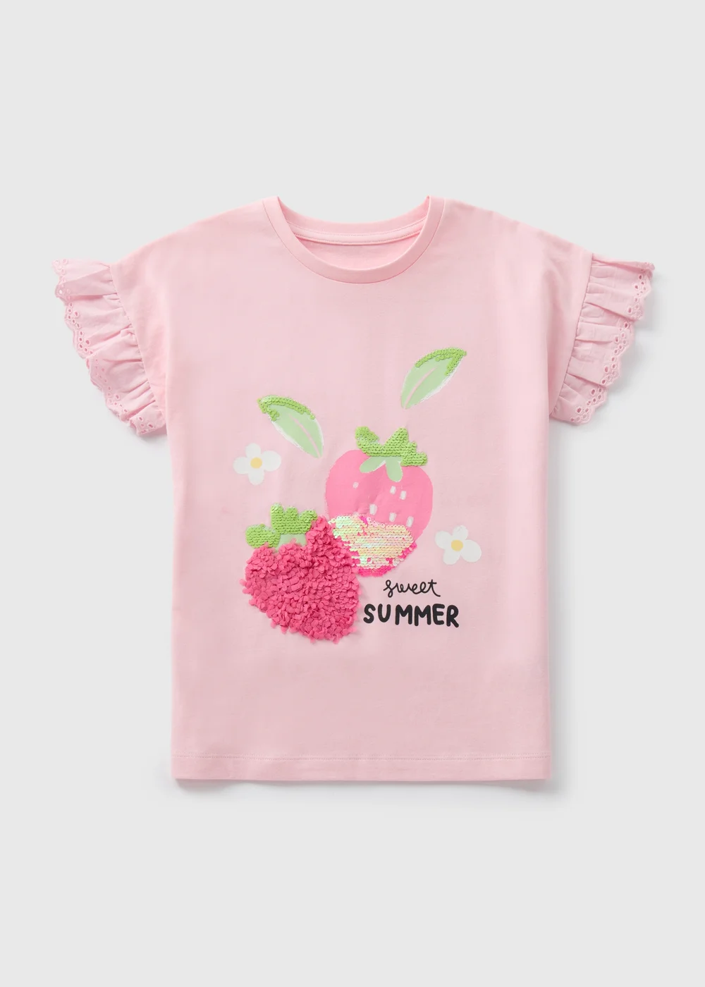 Girls Pink 3D Frill Strawberry T-Shirt (1-7yrs) - 1-1.5 Yrs Image 1