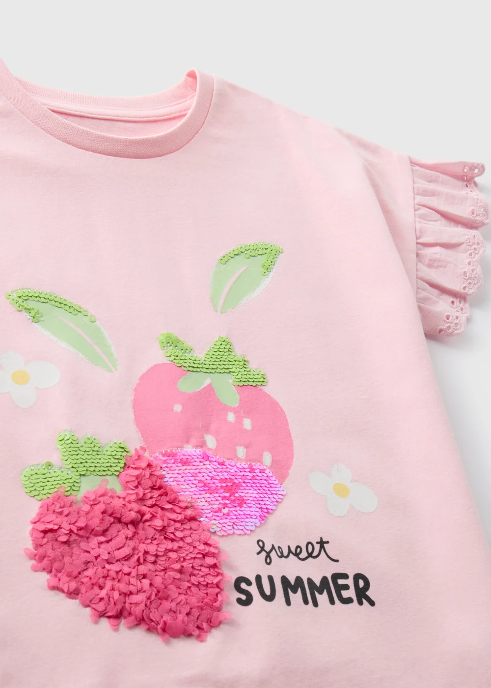 Girls Pink 3D Frill Strawberry T-Shirt (1-7yrs) - 1-1.5 Yrs Image 2