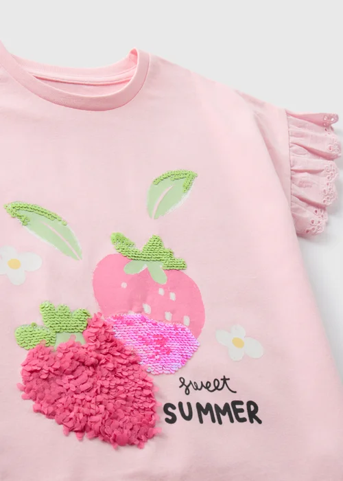 Girls Pink 3D Frill Strawberry T-Shirt (1-7yrs) - 1-1.5 Yrs Image 2