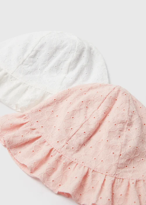 Baby 2 Pack Pink Broderie Sun Hats (Newborn-24mths) - 0-3 months Image 2