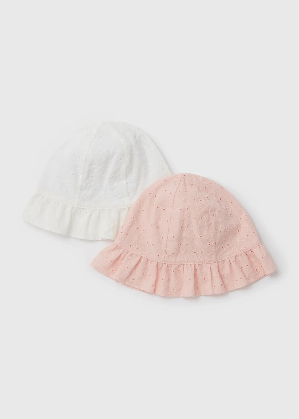 Baby 2 Pack Pink Broderie Sun Hats (Newborn-24mths) - 0-3 months Image 1