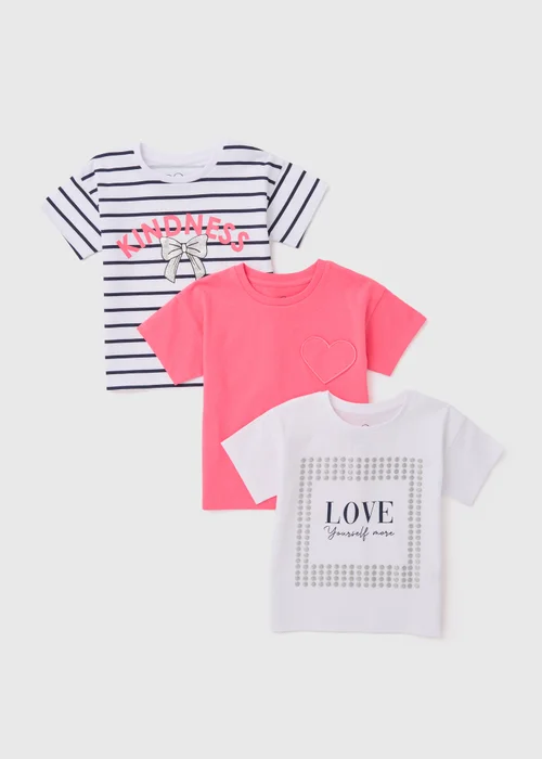 Girls 3 Pack Multicolour Stripe Sassy Print T-Shirts (1-7yrs) - 1 to 1 half years Image 1