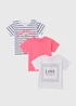 Girls 3 Pack Multicolour Stripe Sassy Print T-Shirts (1-7yrs) - 1 to 1 half years Image 1