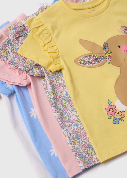 Girls 5 Pack Multicoloured Bunny T-Shirt (1-7yrs) - 1-1.5 Yrs Image 2