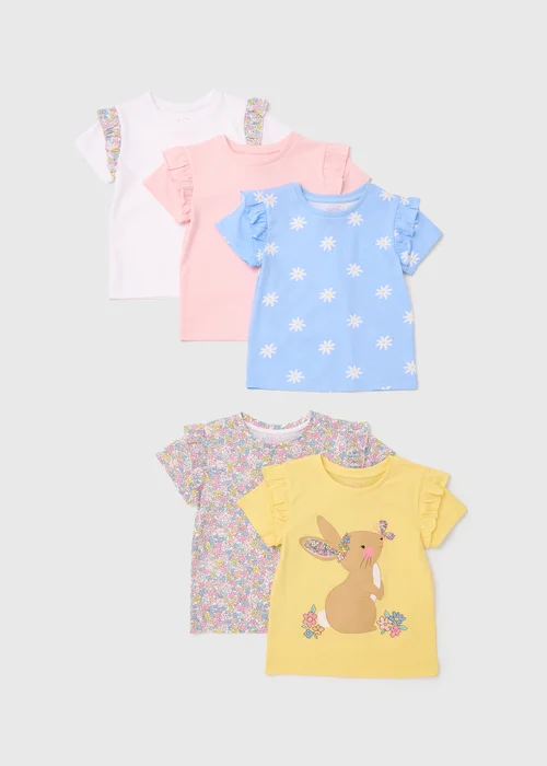 Girls 5 Pack Multicoloured Bunny T-Shirt (1-7yrs) - 1-1.5 Yrs Image 1