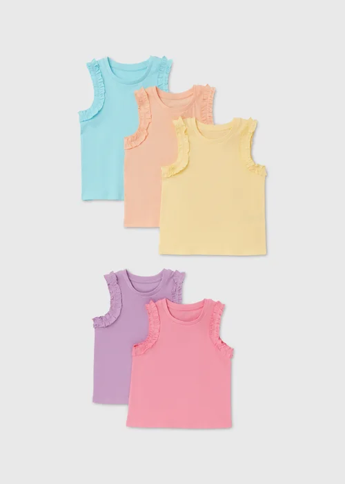 Girls 5 Pack Multicolour Frill Vests (1-7yrs) - 1-1.5 Yrs Image 1