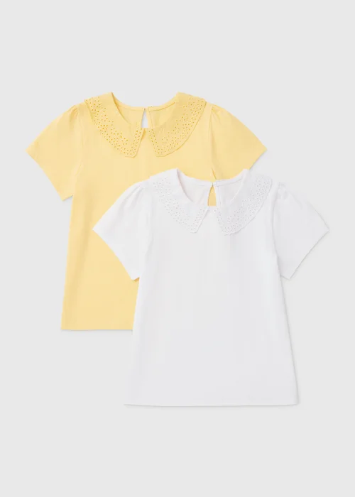 Girls 2 Pack White & Yellow Collar Tops (1-7yrs) - 2-3 Yrs Image 1