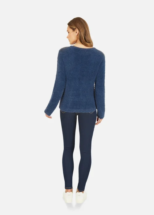Mela Sequin Snowflake Fluffy Jumper In Navy - S Image 3