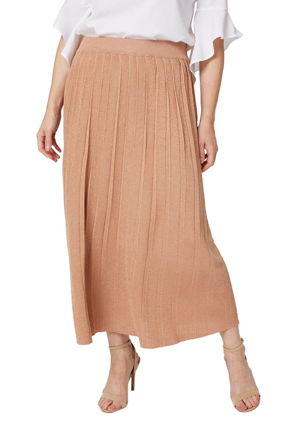 Izabel London Rose Gold High Waist Pleated Knit Skirt - Size 8 Image 4