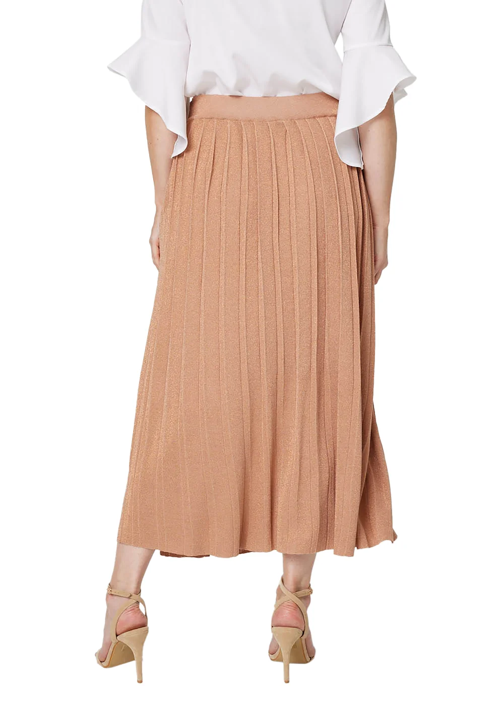 Izabel London Rose Gold High Waist Pleated Knit Skirt - Size 8 Image 3