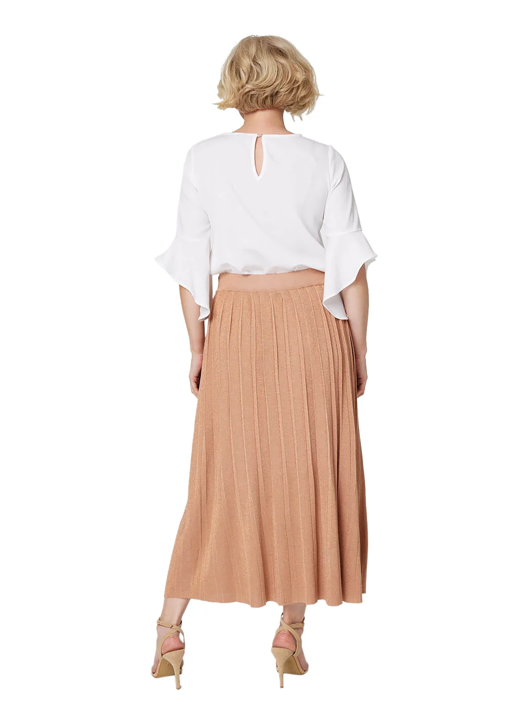 Izabel London Rose Gold High Waist Pleated Knit Skirt - Size 8 Image 2